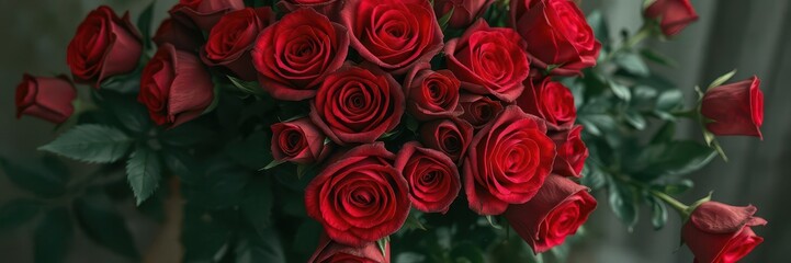 Obraz premium A lavish bouquet of deep red roses, lush and vibrant, image,bouquet
