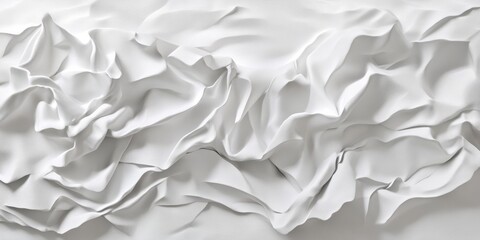 A slightly crumpled white fabric with layered folds and soft shadows for a delicate and neutral background