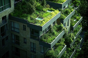 Green sustainable rooftop garden on modern skyscraper urban environment high fidelity design innovative architecture