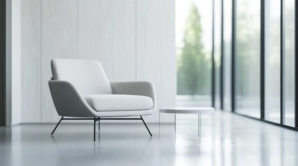 Fototapeta premium Modern minimalist lounge with elegant, clean decor. Featuring sleek lines and soft tones