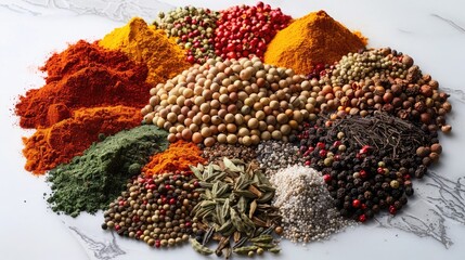 Fototapeta premium Assorted Spices and Herbs Arranged in a Beautiful Display