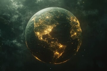 Obraz premium Digitalization Concept Global hi tech, mechanical technology. 3d Earth Digital Connected Network Background