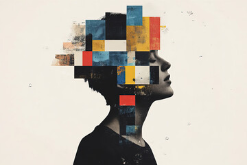 Conceptual artwork illustrating the mind, imagination, and creativity through abstract geometric designs and vibrant colors.