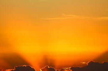 sky during sunset. orange sky at the end of the day. evening sky.