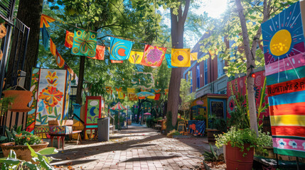 Fototapeta premium A vibrant community art installation celebrating successful grassroots climate efforts