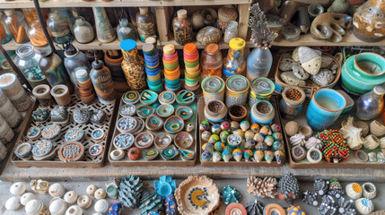 A vibrant community market showcasing products made from upcycled materials