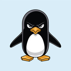 Angry Cartoon Penguin - Fierce Arctic Bird Vector on Blue Background