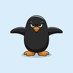 Angry Cartoon Penguin - Fierce Arctic Bird Vector on Blue Background