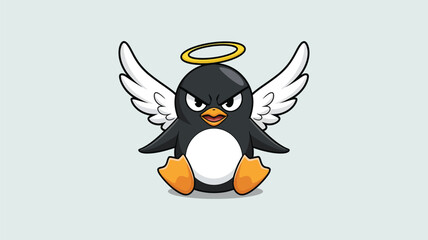 Angry Penguin Cartoon with Angel Wings and Halo - Unique Contrast Character Design