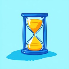 A vibrant blue hourglass filled with golden sand against a light blue background.