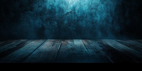 Minimalist wooden backdrop under soft blue lighting with atmospheric shadows