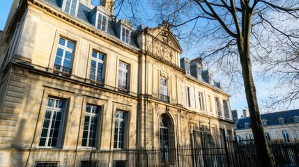 Fototapeta premium Historic building with ornate architecture in a tranquil urban setting