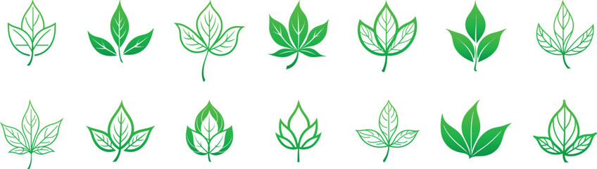 Set of Green leaves simple design for natural environmental signs.