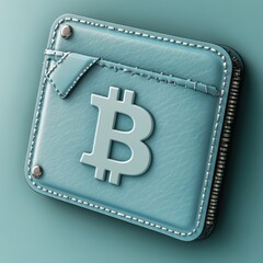 A stylish light blue cryptocurrency wallet featuring a prominent Bitcoin logo, symbolizing modern digital finance.
