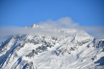Snowcapped Mont Blanc mountain in French alps.