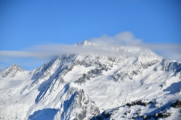 Snowcapped Mont Blanc mountain in French alps.