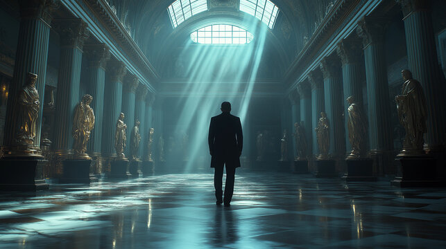 Solitary Figure in Grand Hallway - Powered by Adobe