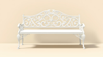 Classic white wrought iron garden bench with a cushioned seat , furniture, classic, iron. Wrought. Illustration