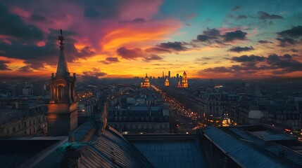 Obraz premium Stunning Twilight Skyline Aerial View