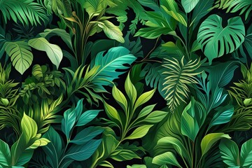 Vibrant Green Foliage Background with Exotic Botanical Patterns for Digital Art