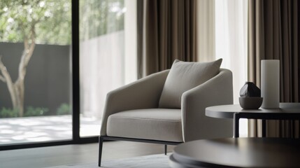 Fototapeta premium Modern minimalist lounge with sleek, elegant decor. Featuring clean lines and neutral colors