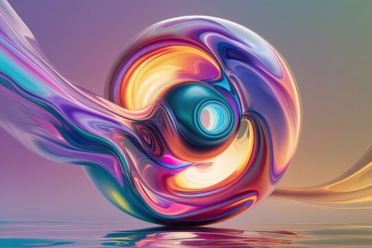 Whirling Three-Dimensional Psychedelic Object in Fluid Chromatic Gradients