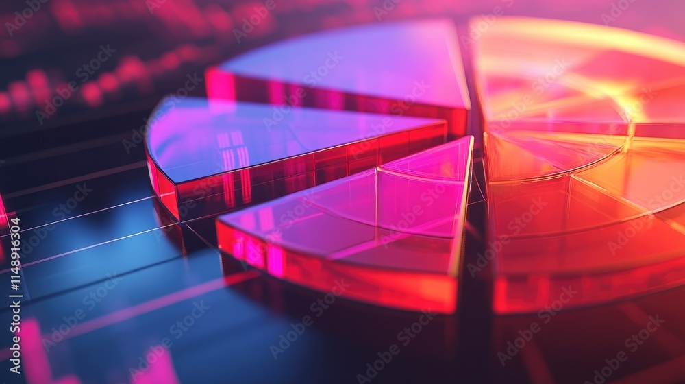 Poster abstract 3d pie chart with vivid colors on a dark background representing data visualization and sta