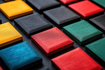 Fototapeta premium Colorful acoustic panel samples red green black yellow blue