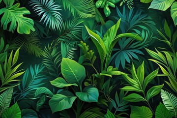 Exotic Botanical Patterns on Lush Green Foliage Background for Digital Art