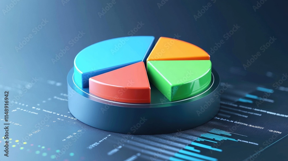 Poster colorful pie chart representing data analysis with graphical interface elements in a modern digital 