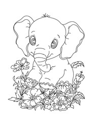 Baby elephant with flowers coloring page 