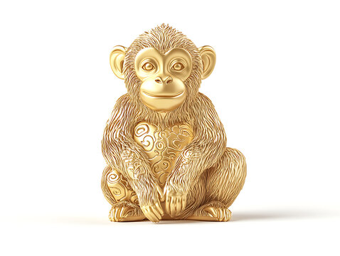 Monkey gold shapped Chinese zodiac on white background