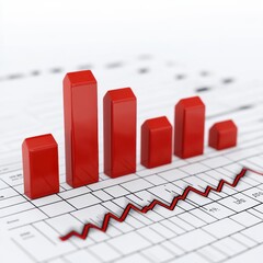 A series of five glossy red bar graphs displayed on a financial document showcasing growth trends.