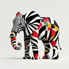 Elephant in zebra colorful stripes pattern. Minimal creative concept