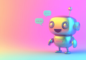 3d rendering. Smiling robot with mock up texts bubbles and messages. Generative AI.