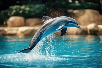 Obraz premium Daily dolphin performance at an aquarium