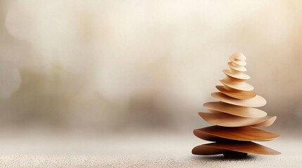 Obraz premium A blurry background with a soft focus on the top of a wooden Christmas tree sitting on a white floor