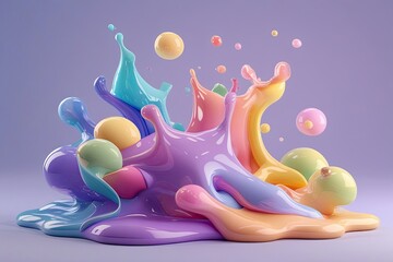 Whimsical 3D Fluid Art in Colorful Pastel Hues