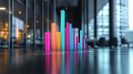 Obraz premium Abstract Colorful Bar Graph Representing Modern Data Visualization in a Contemporary Office Environment