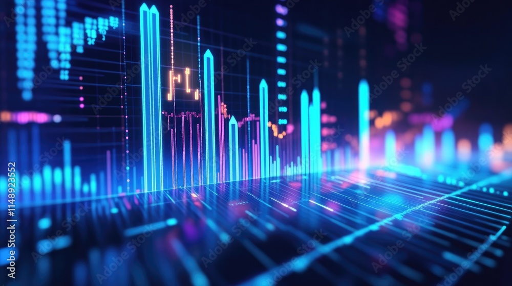 Poster Abstract Visualization of a Dynamic Data Chart Representing Statistical Trends and Insights in a Futuristic Digital Environment with Glowing Elements