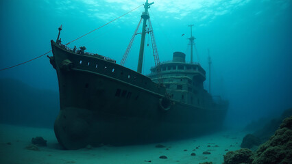 Obraz premium Old shipwreck. Dark ocean.