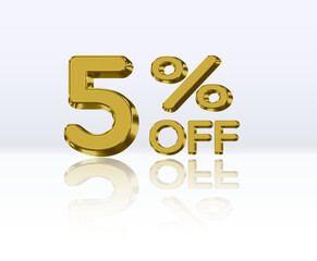 5% discount. golden 3d number. Special sale offer with 5% discount. Sale discount offer.