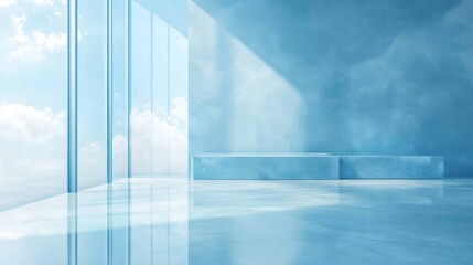 Obraz premium Minimalist Blue Room With Platform and Sky View