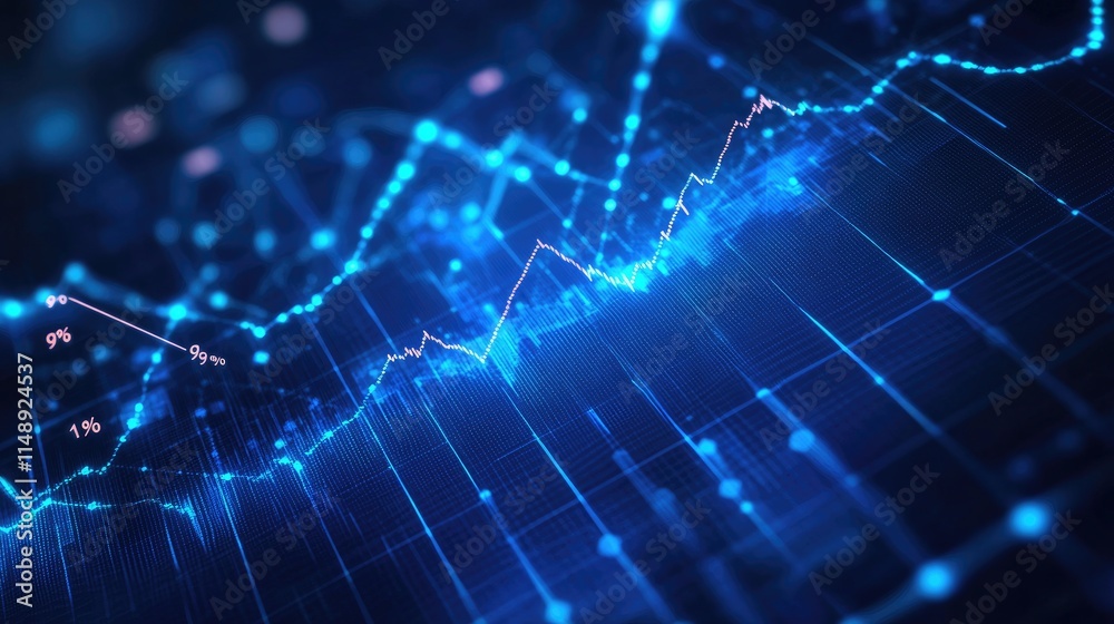 Poster abstract data visualization with a blue color palette featuring dynamic graph lines and increasing t