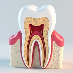 This illustration shows a human tooth's anatomy, highlighting structures for effective dental education