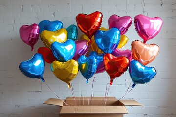 Vibrant Heart Balloons Rising from Gift Box for Celebrations