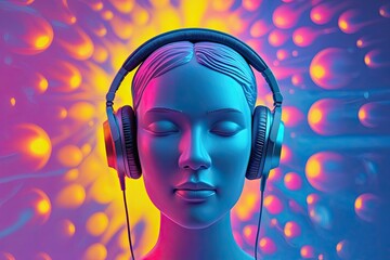 Vibrant Headphone Portrait Against Lively Background Evoking Sound Emotions and Musical Creativity