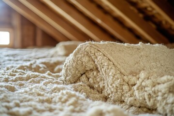 Ecowool insulation is installed in the attic Environmentally friendly and clean