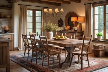 Fototapeta premium Cozy Rustic Dining Table and Chairs for Inviting Home Gatherings