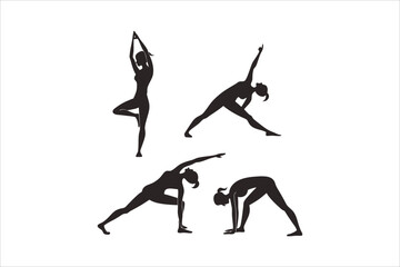 Set of black yoga pose icons, Yoga silhouette illustration. Yoga poses silhouette collection. Vector illustration